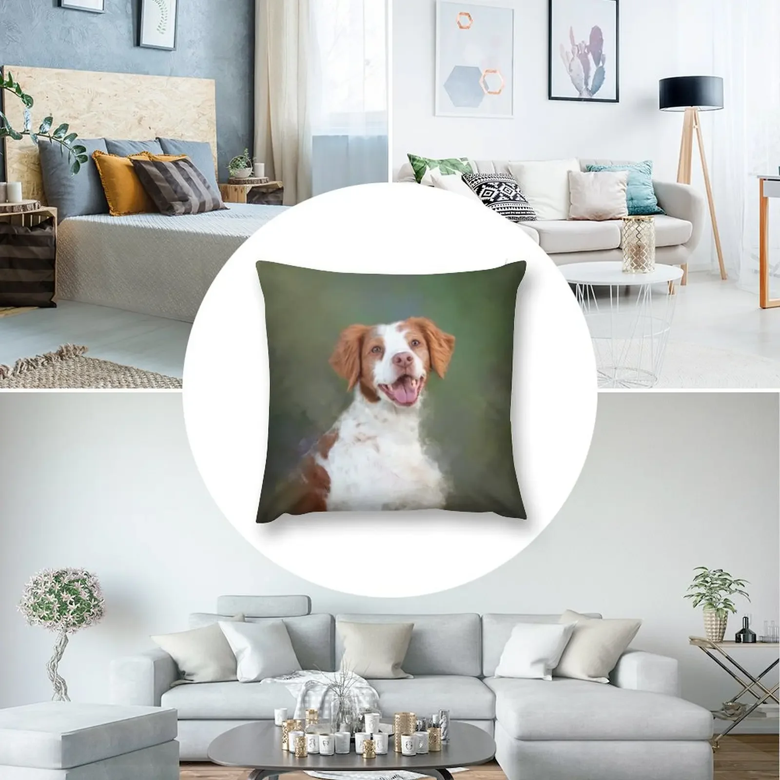 Бретани-спаниель собака художественная декоративная подушка Рождественская для