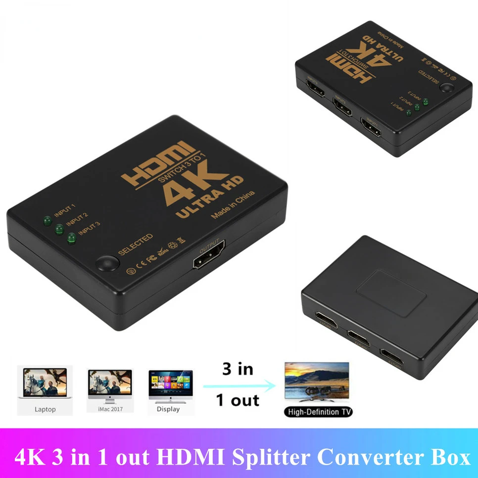 

1080P 4K 2K HDMI Video Switcher HDMI Splitter Converter 3 in 1 out Port Hub for DVD HDTV Xbox 3 Port 4K 2K 1080P Switcher