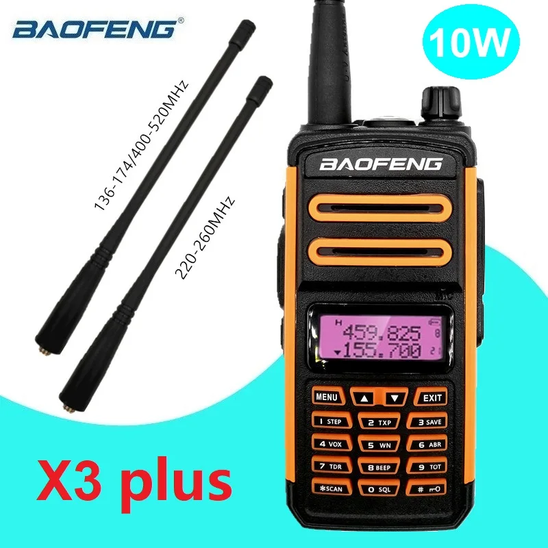 

Tri-band Walkie Talkie 10W Baofeng X3 plus Ham Radio Stations VHF UHF Scanner Radio Transceiver Woki Toki for Hunting Long Range