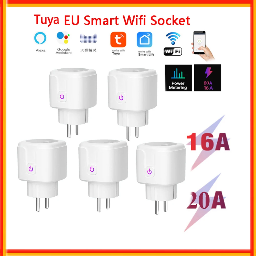 Умная розетка Tuya с Wi-Fi, 16 А, 20 А