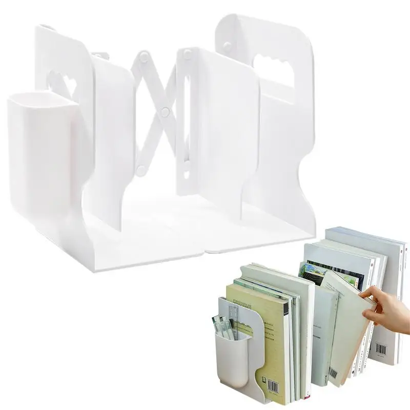 

Adjustable Bookends Desk Book Stand With Removable Pen Holder Desk Organizer Magazine File Holder For Office School Bookstore