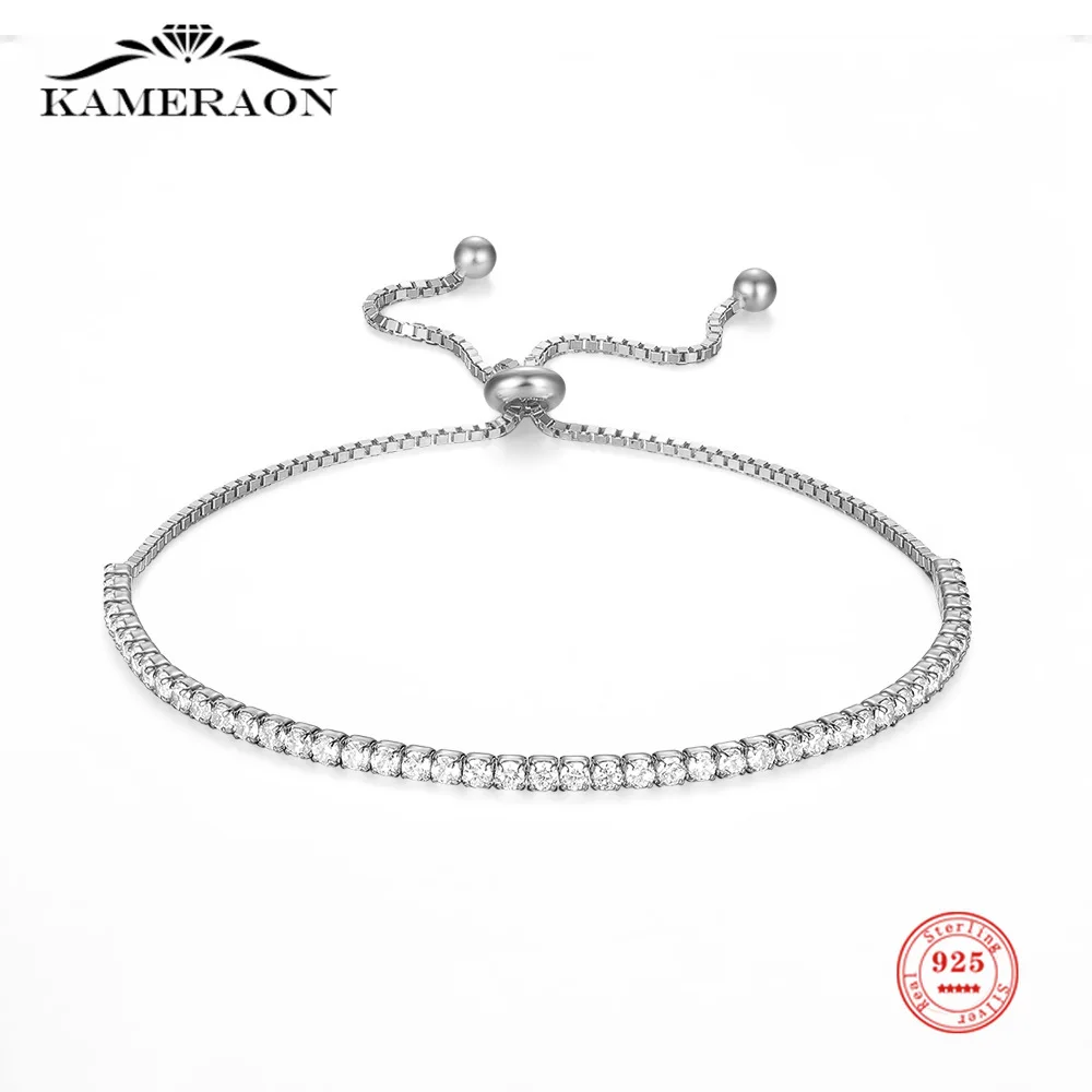 

Elegant 925 Sterling Silver Adjustable 2mm Zircon Tennis Bracelet 18k Gold Plated Fine Jewelry Accessory for Female Mother Gifts