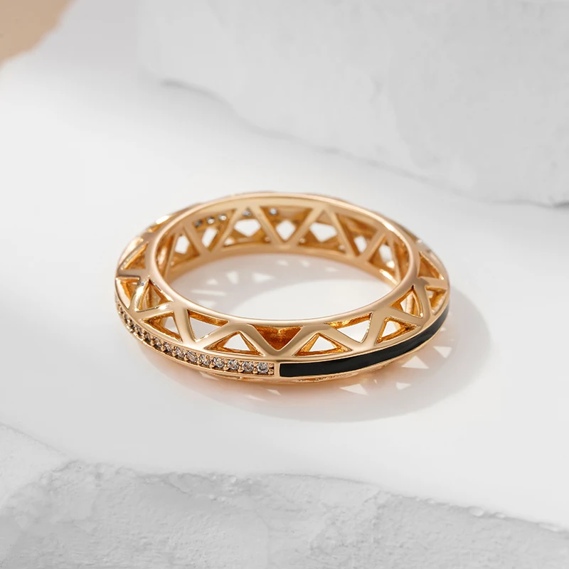Wbmqda 585 розовое золото цвет черная эмаль Круглый обруч Цирконий кольцо для женщин