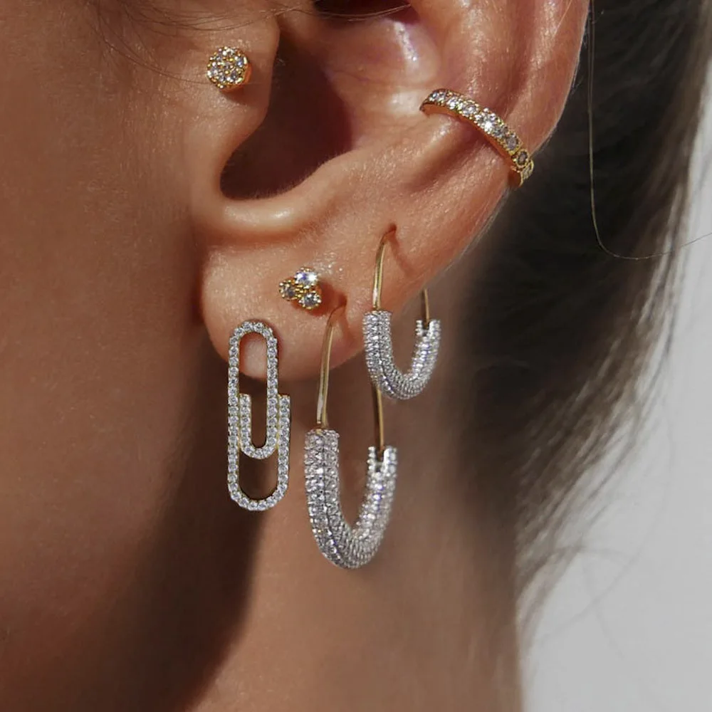 

Ins Trendy Mini Paper Clip Crystal Earrings Women's Fashion Trend Metal Zircon Stud Earrings Minimalism Party Jewelry Gifts