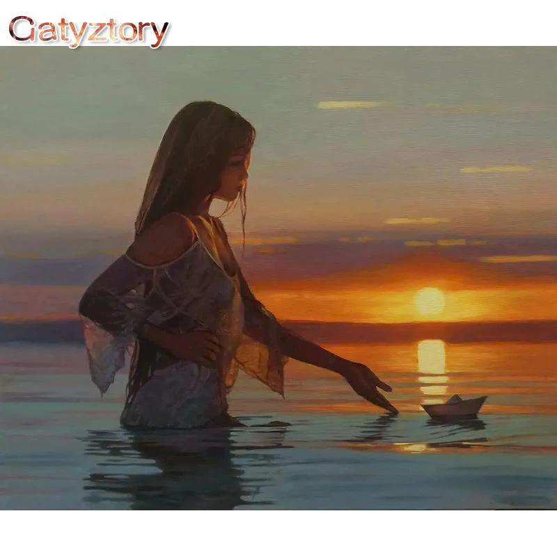 

GATYZTORY Modern Painting By Numbers Original Gifts Paintings On Number Seaside Woman Number Painting Diy Crafts Wall Art