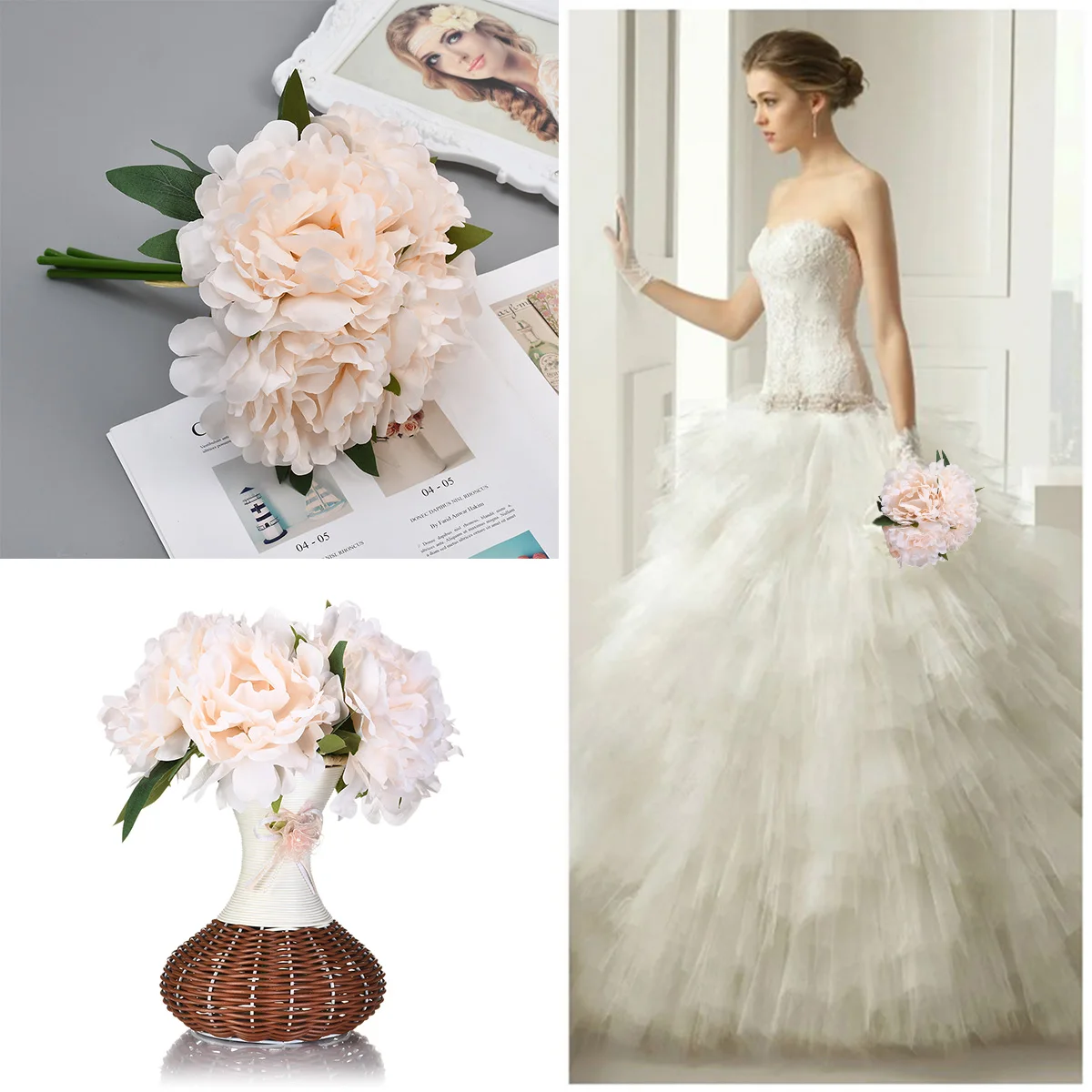 

1 Bunch 5 Heads Artificial Flowers Peony Faux Peony Flowers for Garden Landscape Decoration Fake Flowers Home Wedding Decoration