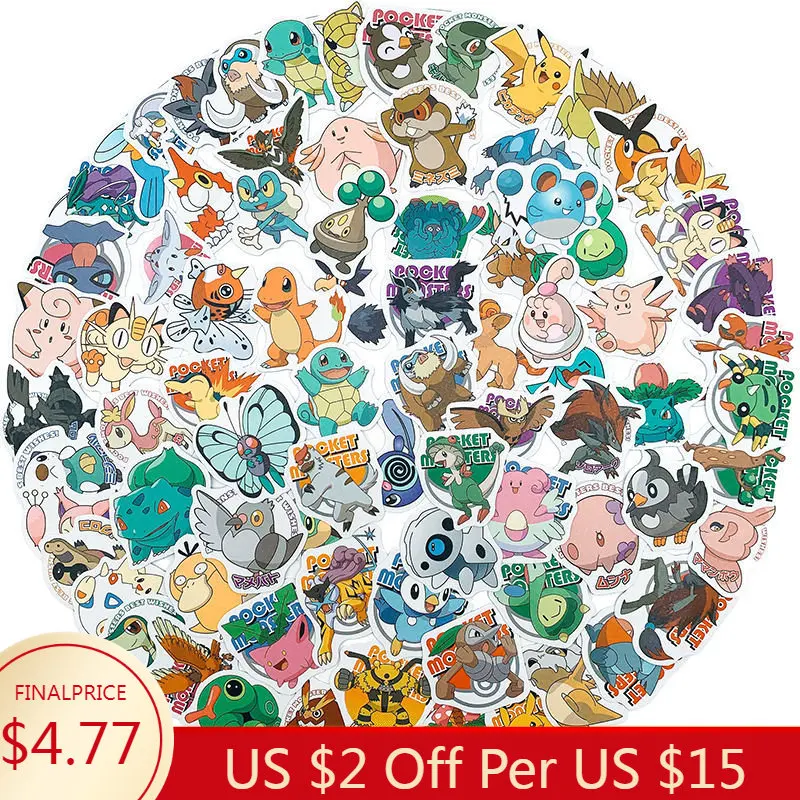 

100pcs Pokemon Stickers No Repeat Pokémon Stickers Cartoon Anime Waterproof Decoration Laptop Stickers Anime Stickers