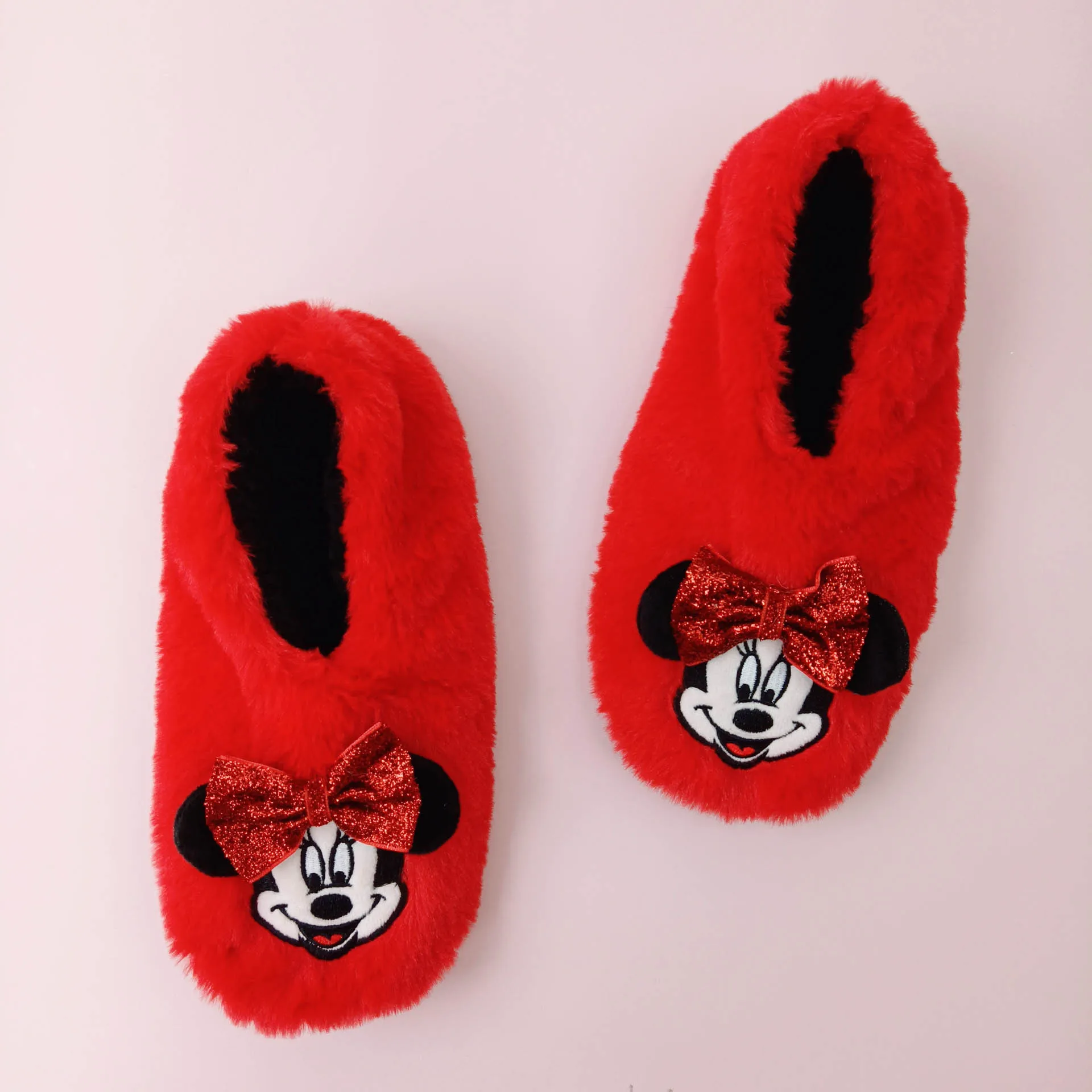 

Disney Cute Mickey Mouse Cotton Slippers Plush Female Winter Indoor Home Couple Soft Bottom Cartoon Plush Slippers Red Shoes