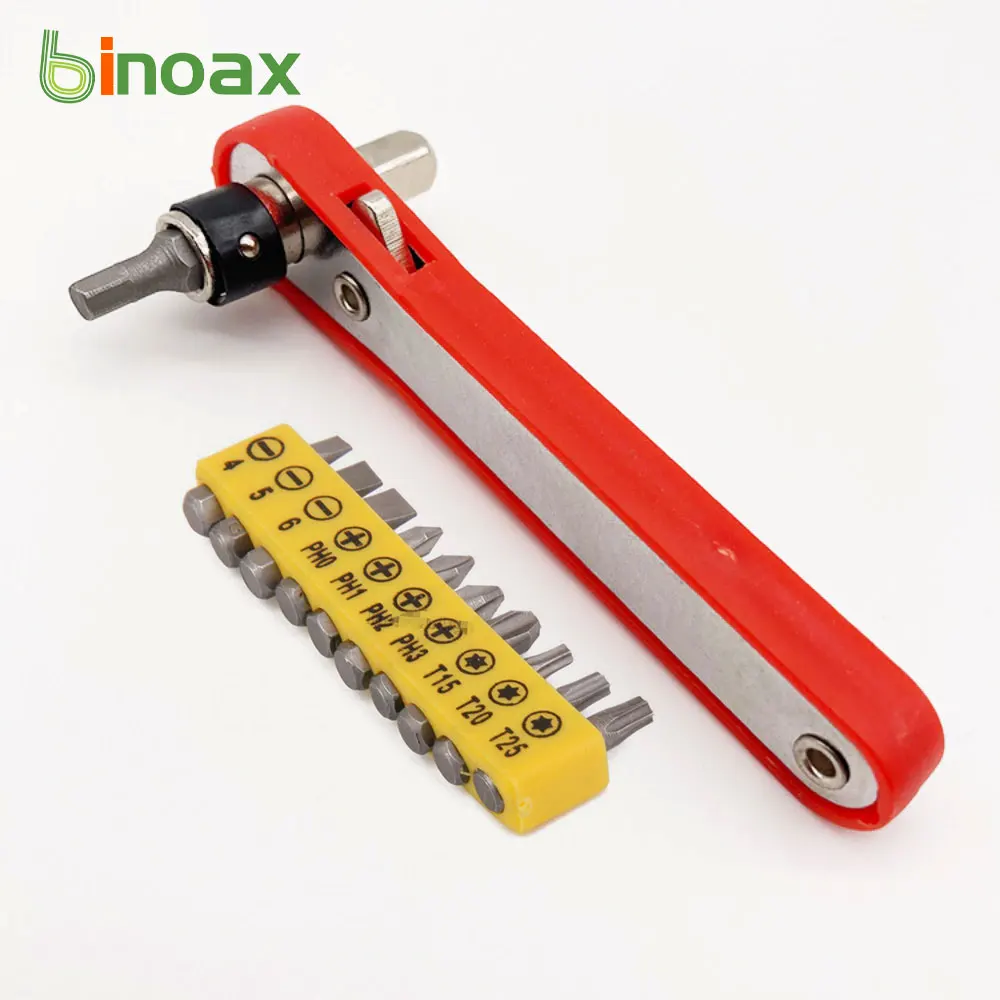 

Binoax Мини Быстрый Трещоточный ключ Набор отверток 6,35 мм инструмент для быстрого торцевого ключа с 10 шт. насадок для отвертки