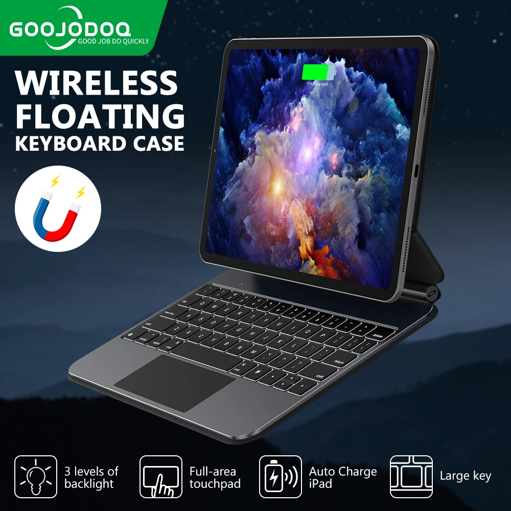 Фото GOOJODOQ Чехол с волшебной клавиатурой для iPad Pro 11 M4, iPad Air 4/5/6 Smart Pogo Pin PD18W, сквозной зарядный смарт-трекпад с жестами №1