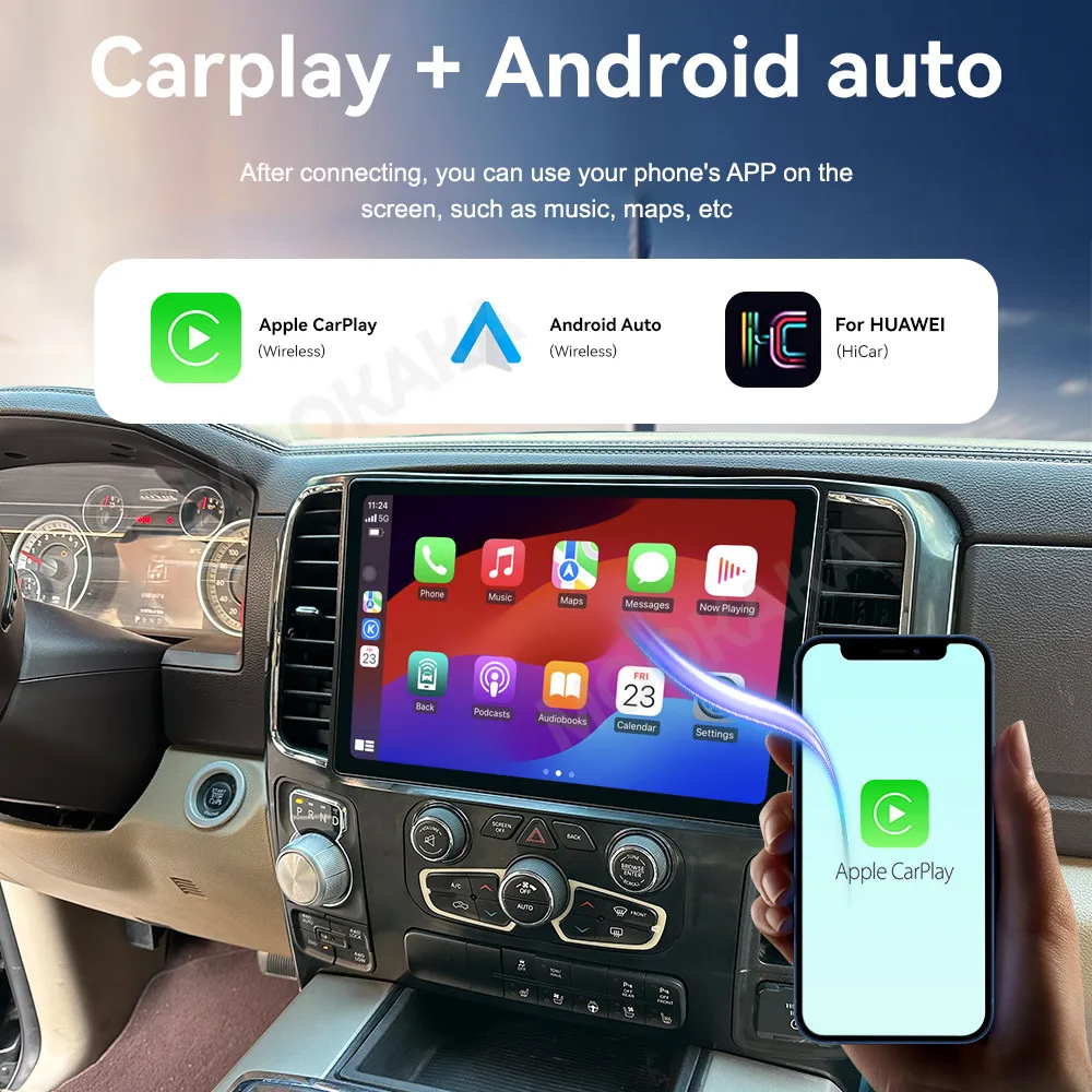 Фото Автомагнитола Android для Dodge Ram 2013-2018 с мультимедиа, беспроводным CarPlay, GPS-навигацией и стереосистемой №2