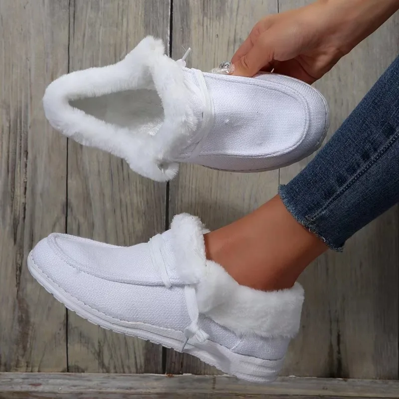 

Women's Fashion Comfort Lightweight Soft Short Boots 2023 Winter Warm Short Plush Sneakers Female Designer Slip on Flat Shoes