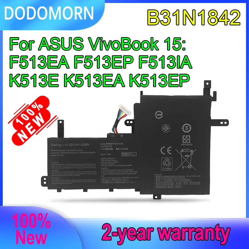 

DODOMORN 11.52V 42Wh B31N1842 Laptop Battery For ASUS VivoBook 15 F513EA F513EP F513IA K513E K513EA K513EP Series 3ICP5/57/80