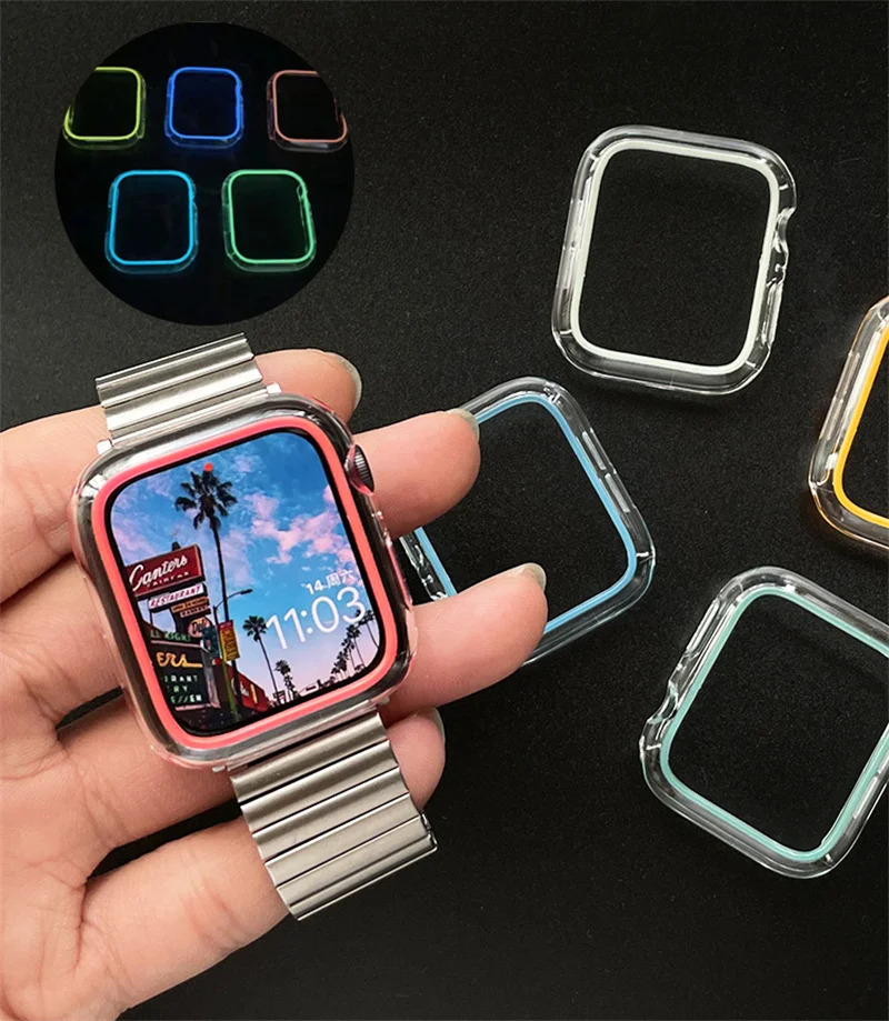 

Luminous Cover For Apple Watch Case 41MM 45MM 44MM 40MM Hard PC Bumper Protective Frame Cover For iWatch 7 6 SE 5 4 3 38MM 42MM