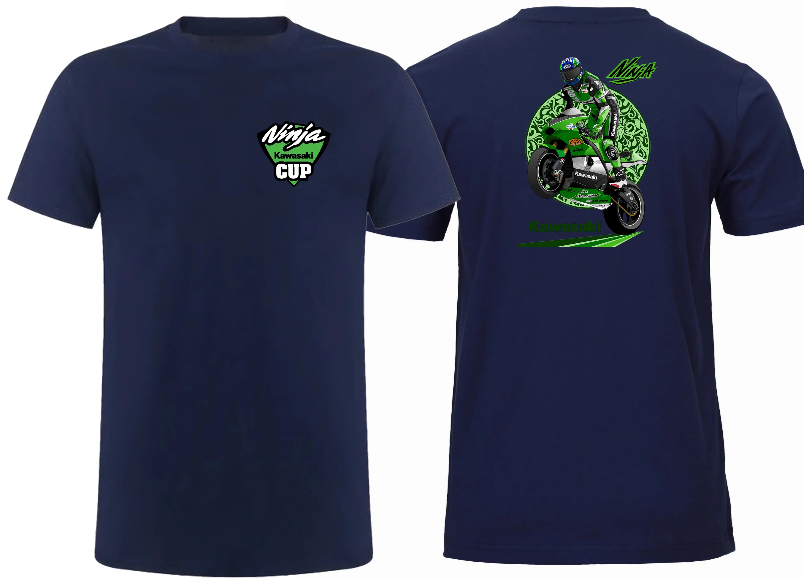 

2023 Men's Summer Kawasaki Ninja Community Motorcycle Double Sided T-Shirt 100% Cotton Motorcycle Sports Breathable tops