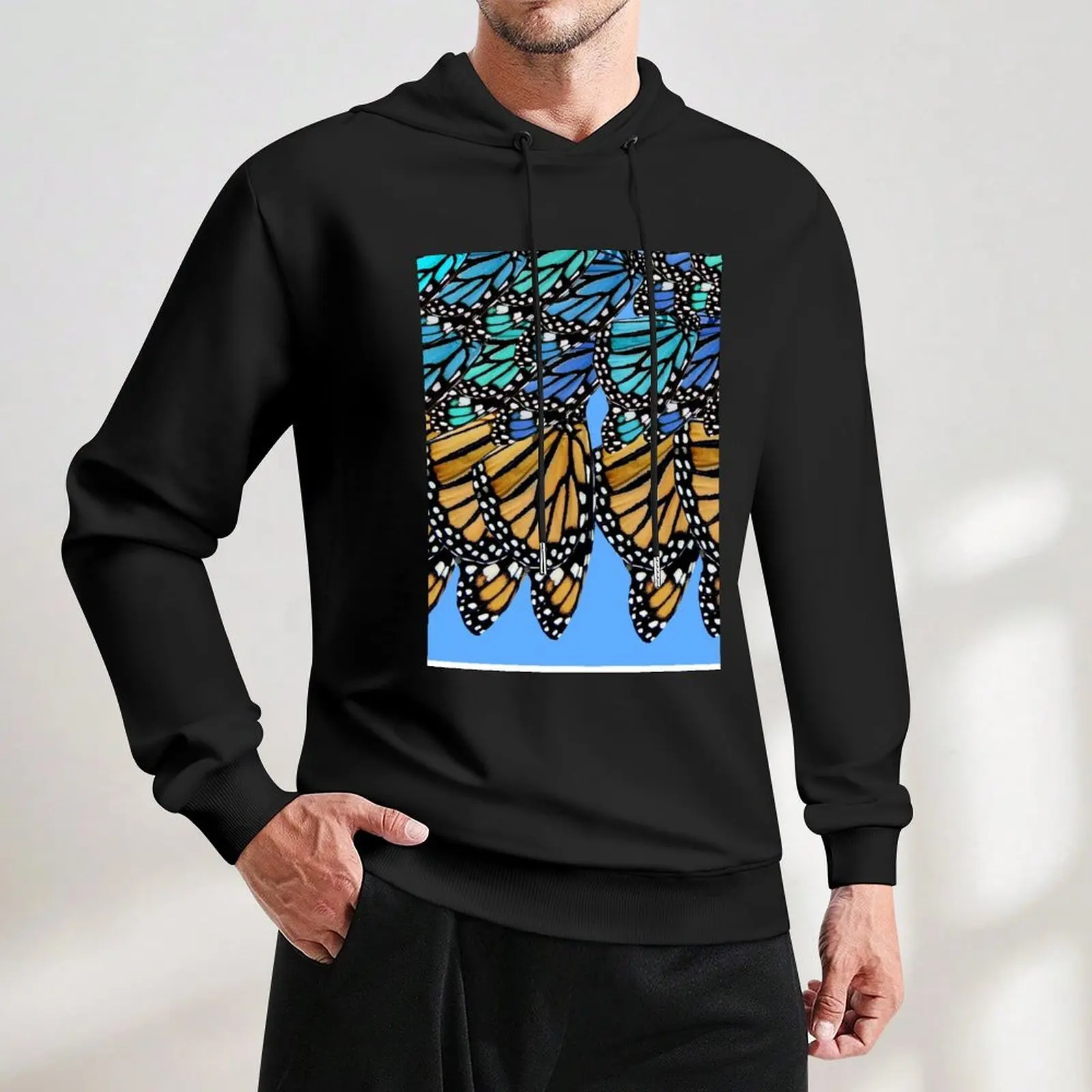 Синий и оранжевый монарх с узором бабочки пуловер капюшоном одежда в стиле аниме