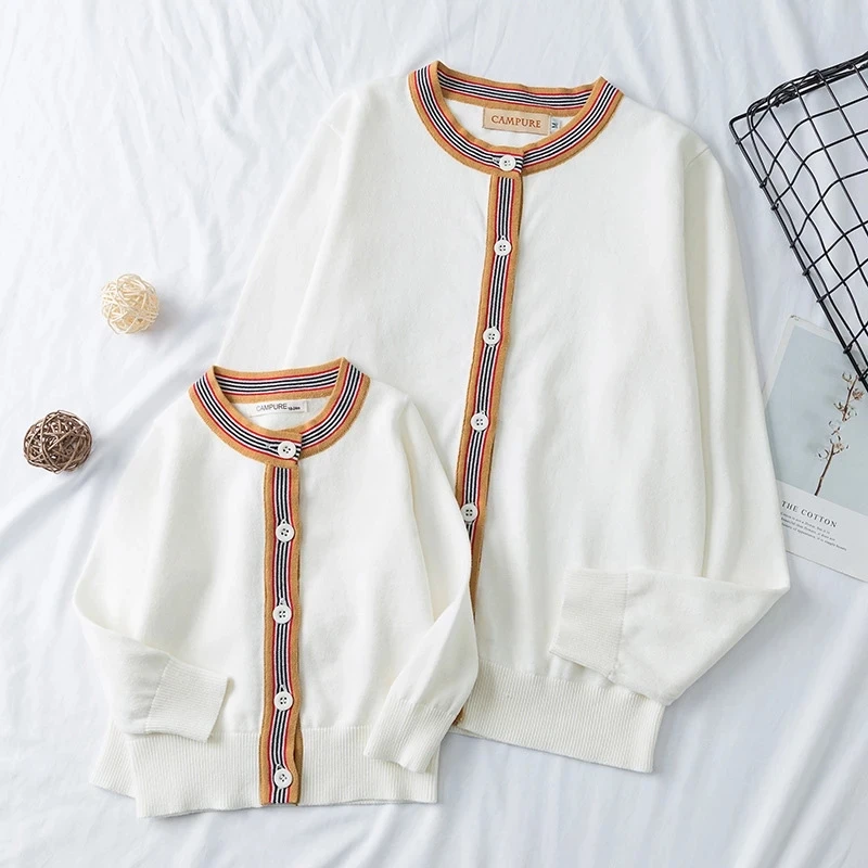 

Mother Daughter Clothes Family Matching Clothes Mother Daughter Kids Long Sleeve Sweatshirt Tops Korean Knitted Cardigan Outfit