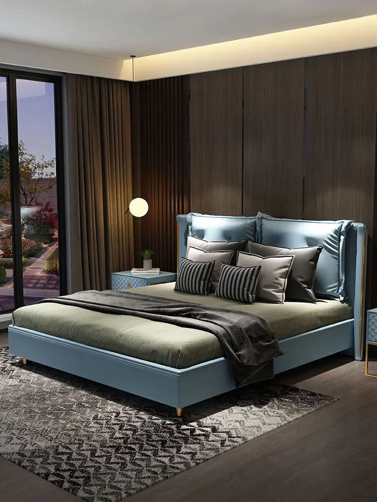 Современная Минималистичная кровать в скандинавском стиле кожаная из массива