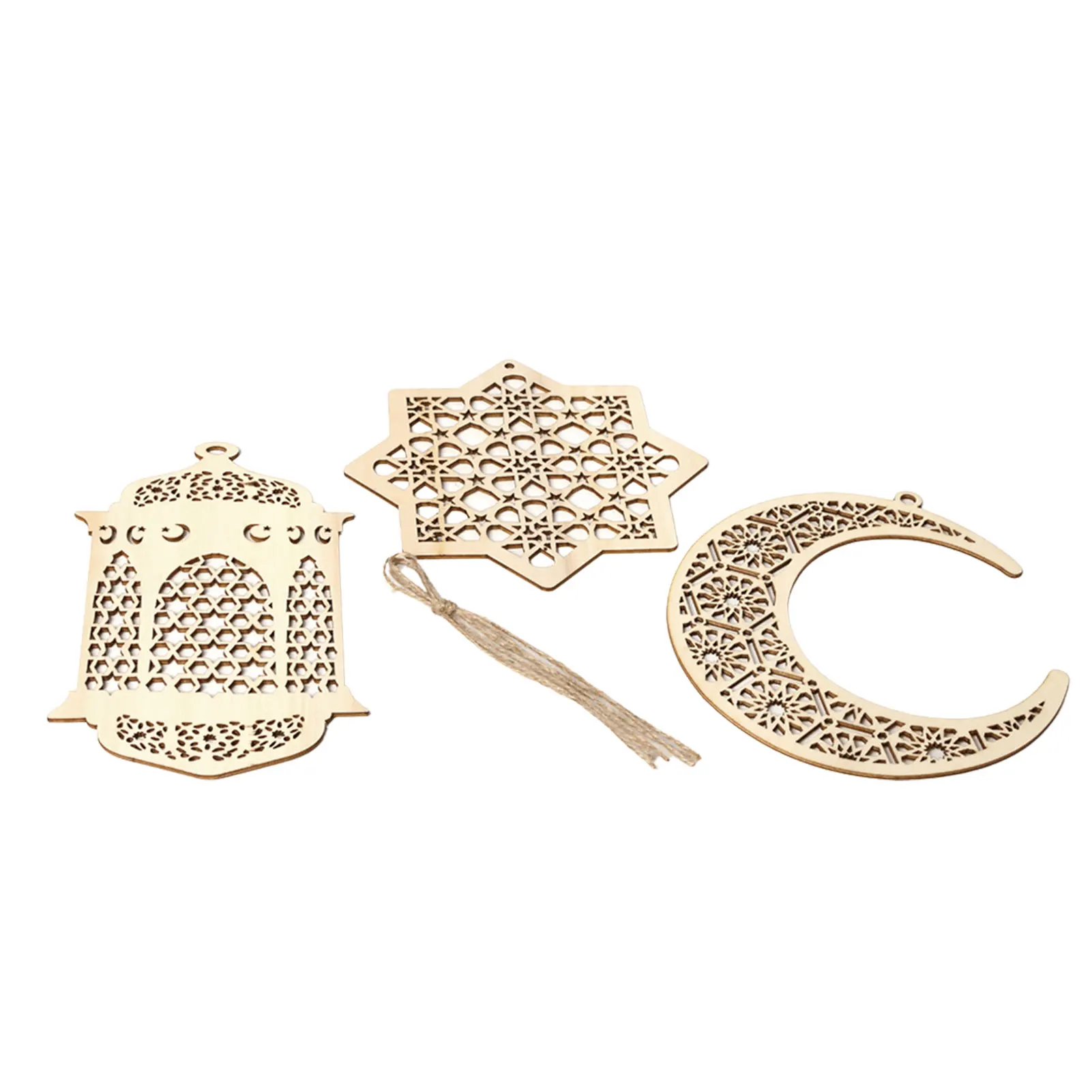 

3Pcs Wood Eid Mubarak Pendants Ramadan Dropping DIY Eid Mubarak Decoration Hajj Mubarak Party Supplies Moon Eid Al-Fitr Decor