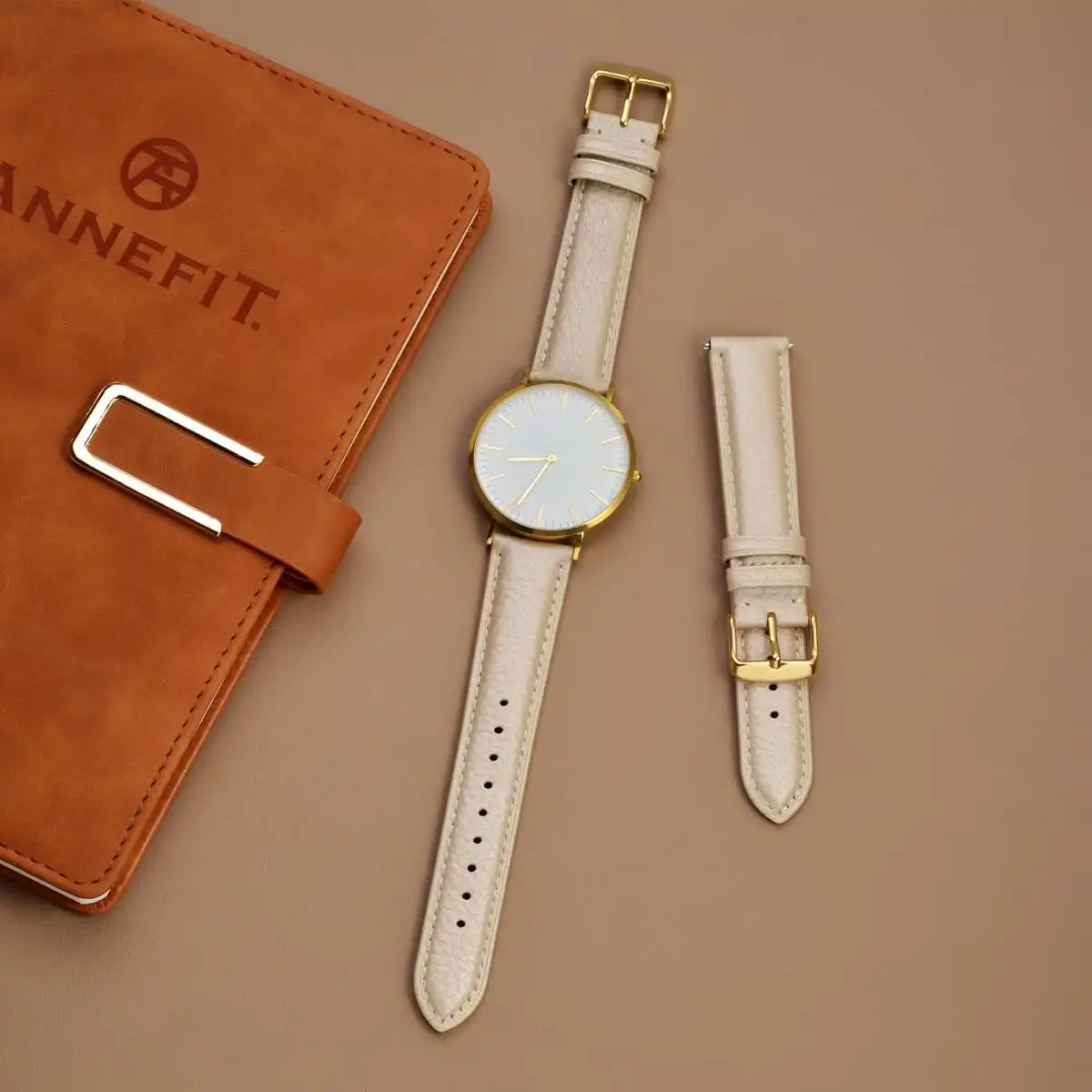 ANNEFIT Calfskin Leather Watchband Soft Material Watch Band Wrist Strap 18mm 20mm 22mm with Gold Buckle