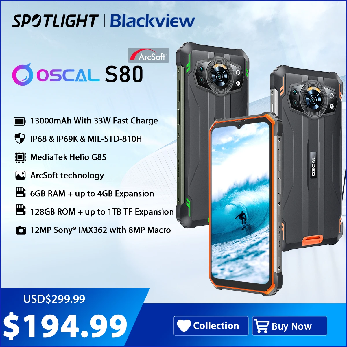 Blackview Oscal S80, 13000 мАч, Helio G85, 6 + 128 ГБ