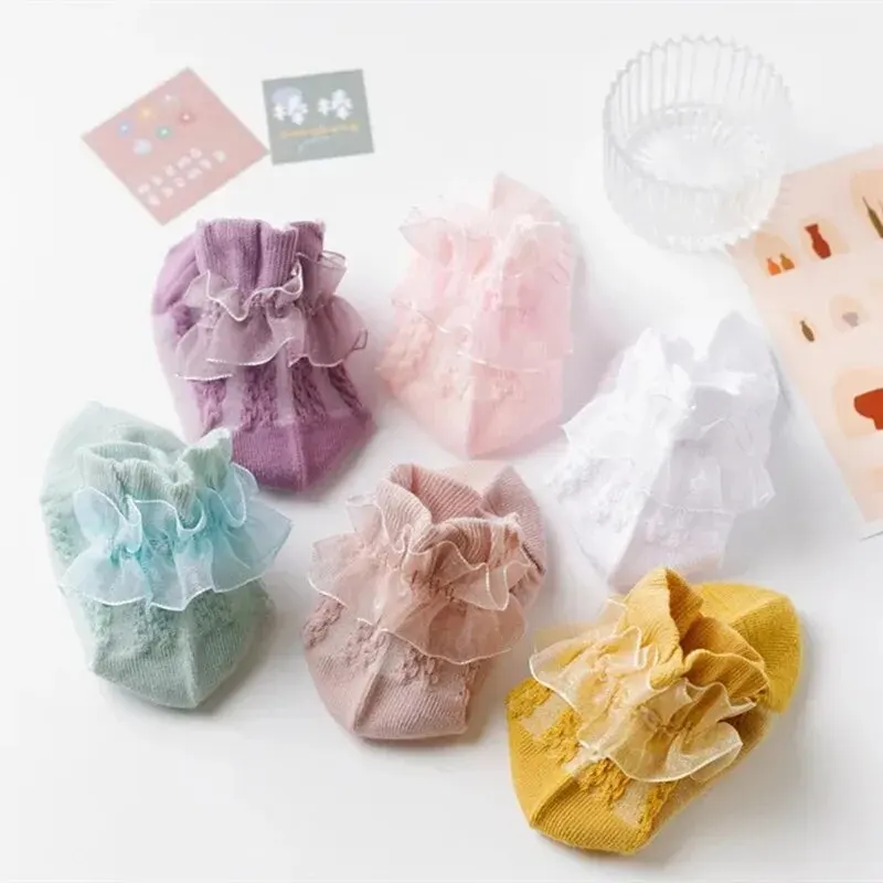 Детские хлопковые кружевные носки-пачки с оборками и цветами 3 пары