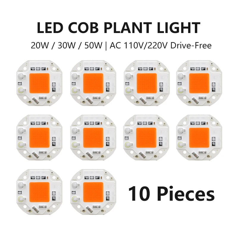 

10 PCS LED COB Full Spectrum 380-780nm Light Source Chip Smart IC 20W 30W 50W Driver Free 110V 220V AC Plant Growth Lamp Panel
