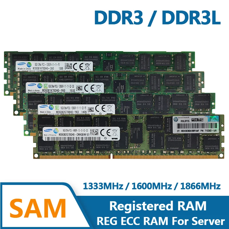 Memoria RAM DDR3 para servidor, 1866MHz, 1600MHz, 1333MHz, 8GB, 16GB, PC3L, PC3-10600R, REG, ECC, con Chips Samsung