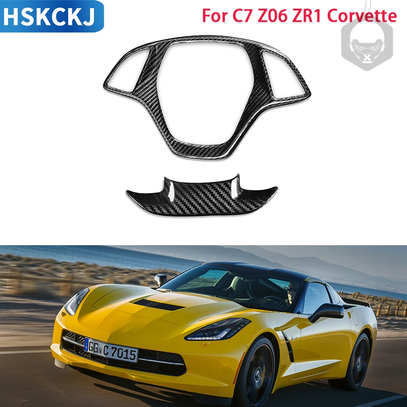 

For C7 Z06 ZR1 Carbon Fiber Steering Wheel Cover Trim Accessories For Chevrolet Corvette C7 2014 2015 2016 2017 2018 2019