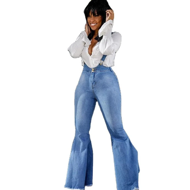 2021 New Spring Sexy High Waist High Waist Vintage African Long Jeans Casaul Trousers for Women Overalls Jean Suspender Pants