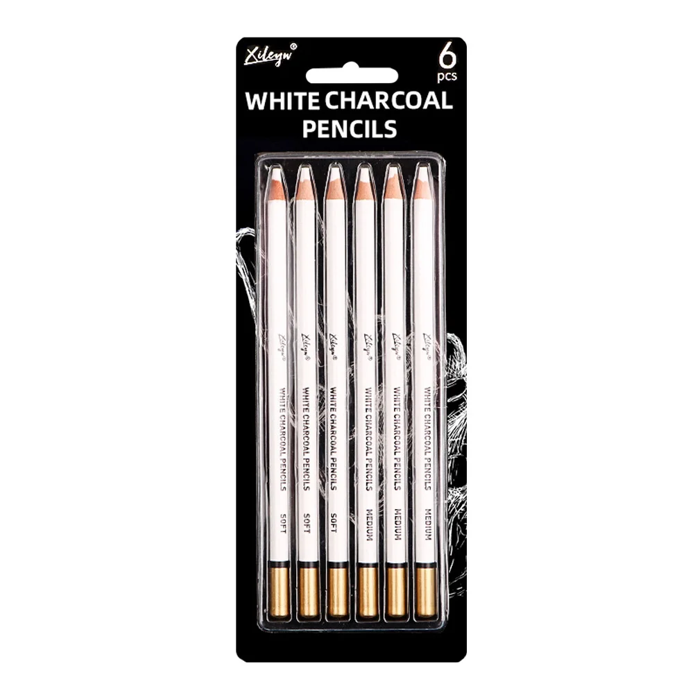 

6 шт. белые карандаши с древесным углем, белые карандаши для рисования, карандаши для набросков