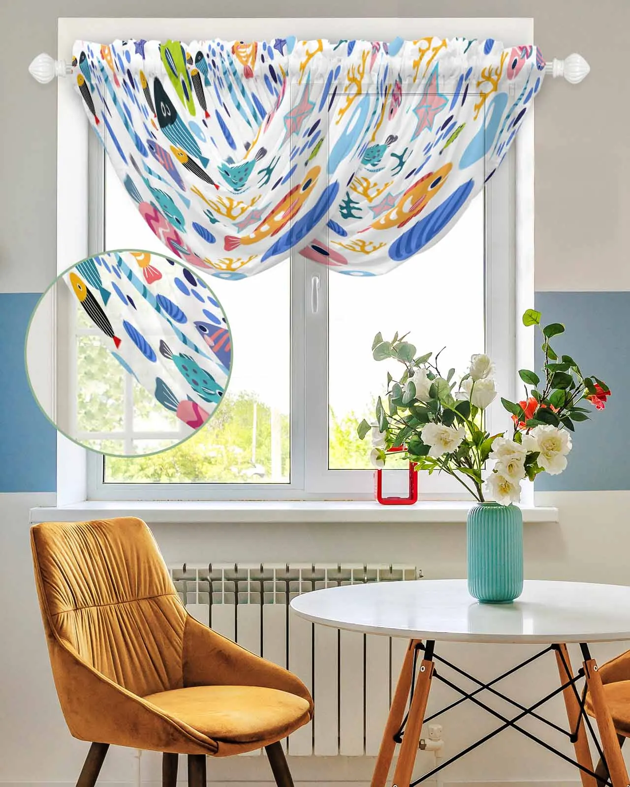 Шторы с мультяшными животными рыбками кораллами ракушками прозрачные Занавески