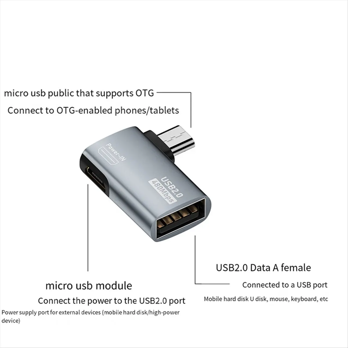 Фото Кабель-адаптер DT501/4K OTG с угловым разъемом Micro-USB на USB, с функцией подачи питания. Подходит для планшетов, телевизоров (левое крепление) №4