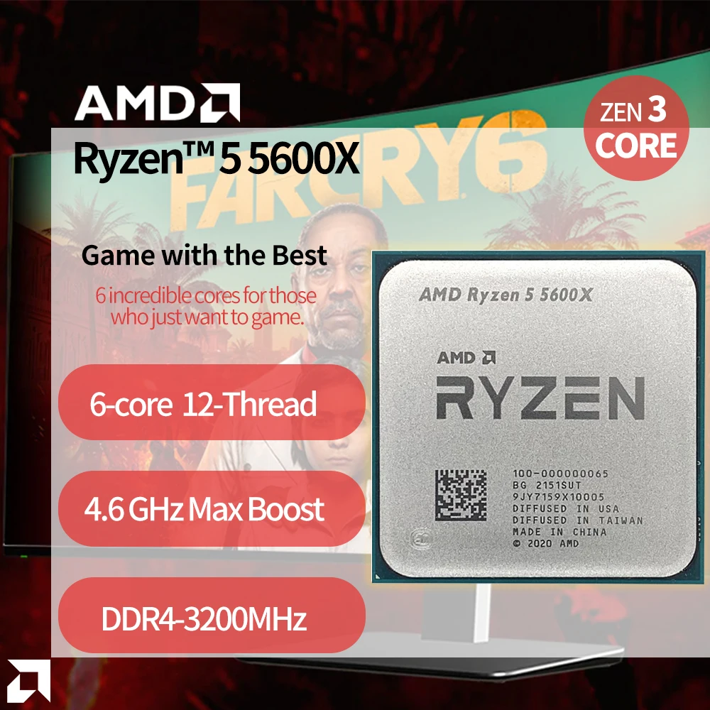 AMD Ryzen 5 5600X R5 5600X 3.7 GHz Six-Core Twelve-Thread CPU Processor 7NM 65W L3=32M 100-000000065 Socket AM4 NO FAN