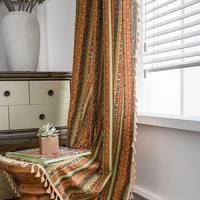 american retro bohemian printed curtains with tassel cotton linen stripes curtain bedroom curtains for living room home interior