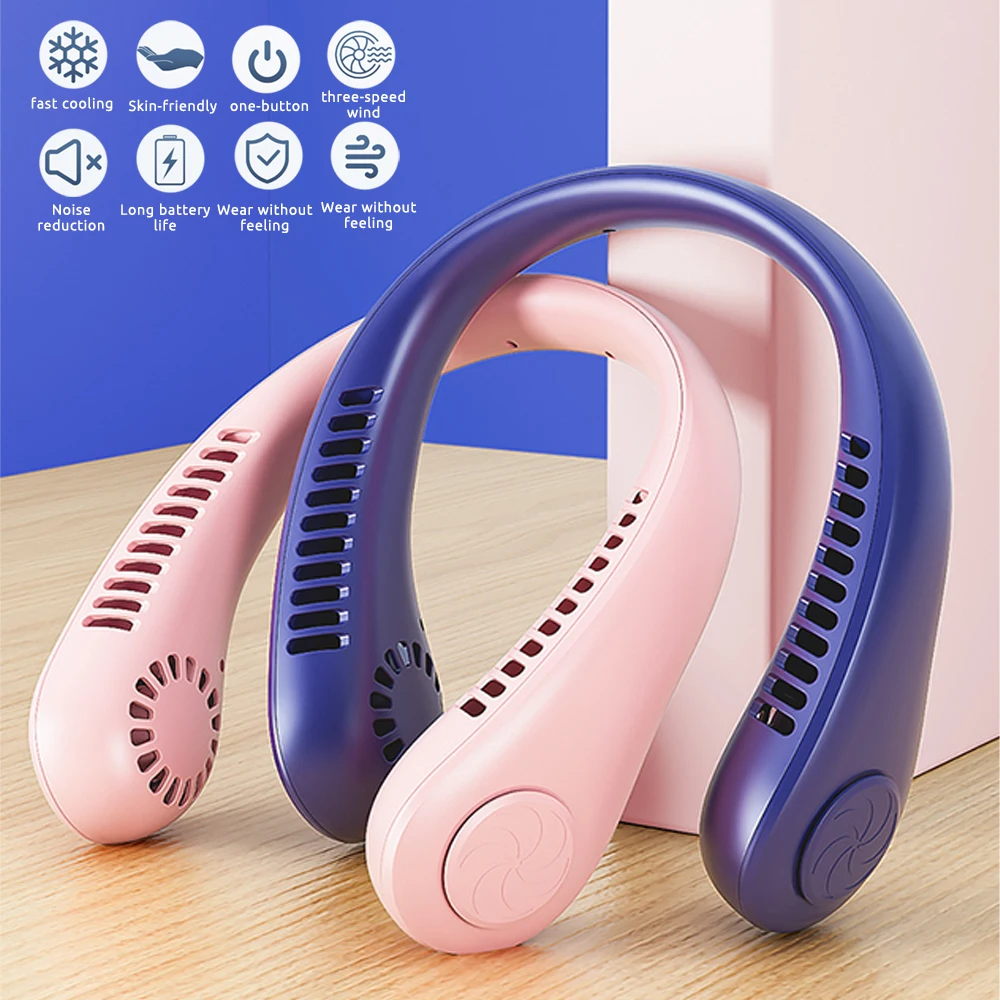 

Hanging Neck Fan Cooler Fan Leafless 360 Degree Neckband Fan Surround Air Outlets USB Rechargeable Sports Running Fan