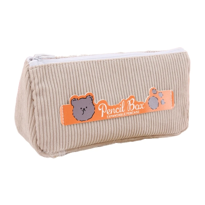 

C90C Cartoon Corduroy Pencil Bag Zipper Lock Pencil Pouch Multipurpose Makeup Pouch Portable Organizer Bag for Teen Girls Kid