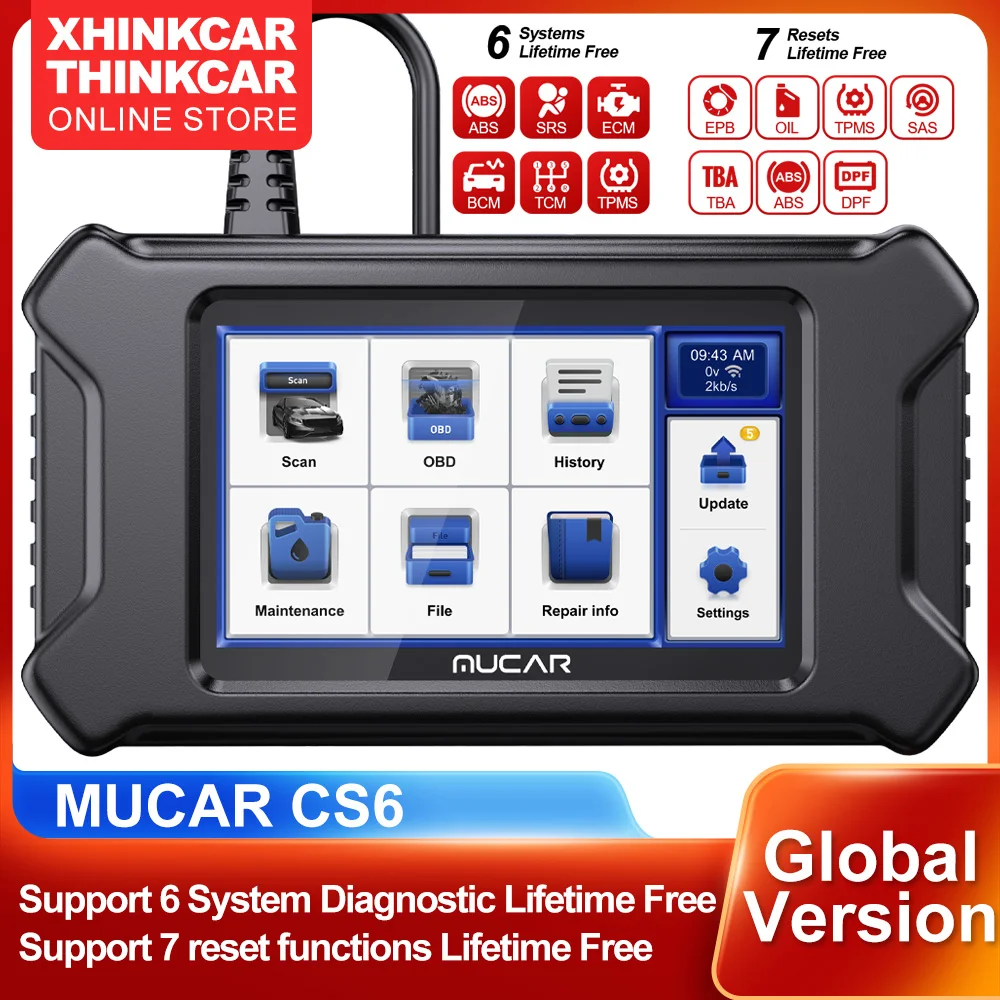

MUCAR CS6 Professional Automotive OBD2 Car Diagnostics Scanner With ABS SRS ECM TCM TPMS BCM System Diagnosis Free 7 Resets