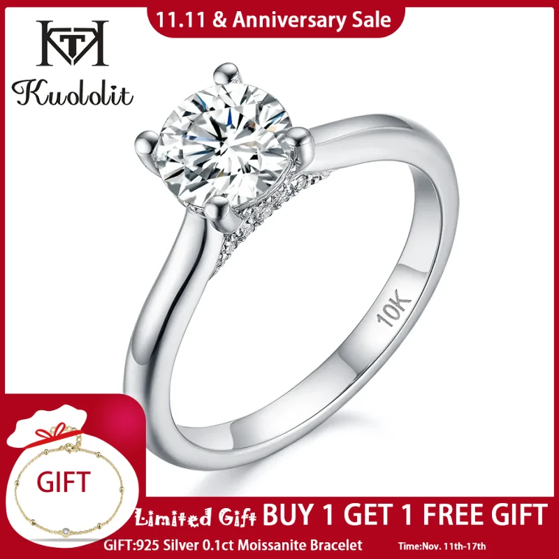 

Kuololit Solid 585 14K 10K white Gold Moissanite Ring for Women 0.8ct 100% Natural Round Solitaire Ring for Engagement Promise