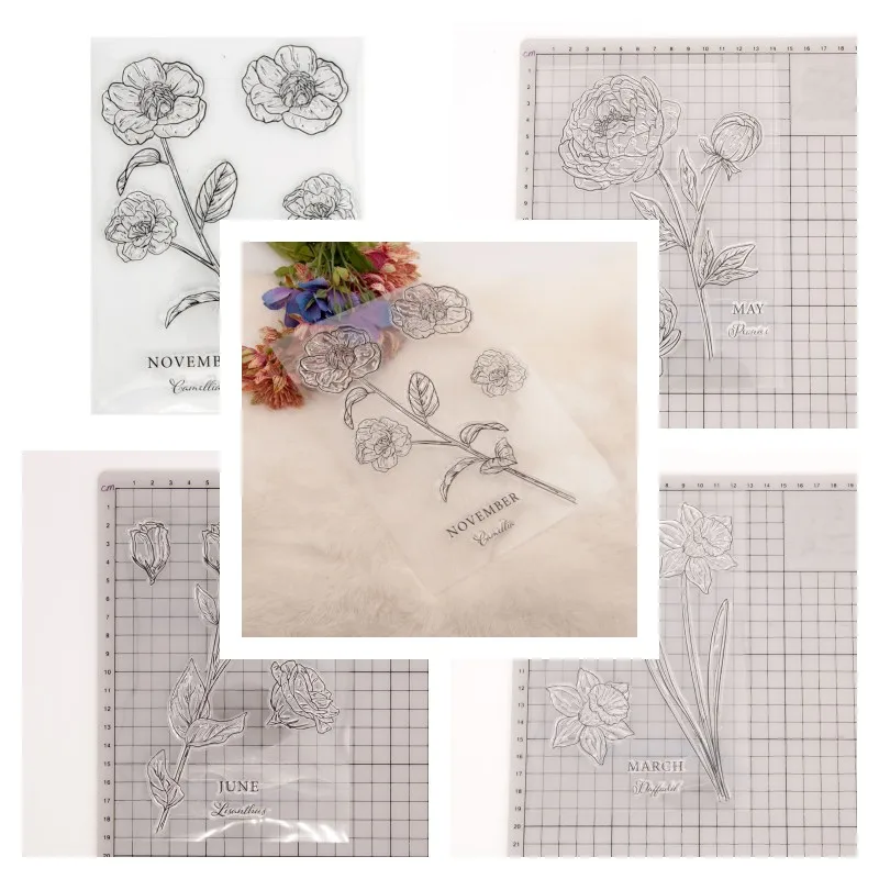 

14x19cm Flower Silicone Clear Stamps for Card Making, Flower Rubber Clear Stamps for Crafting DIY Scrapbooking Journaling