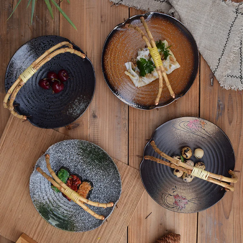 

Креативная керамическая корзина для хранения, тарелка в японском стиле, переносная корзина, специальный органайзер для сушеных фруктов, ов...