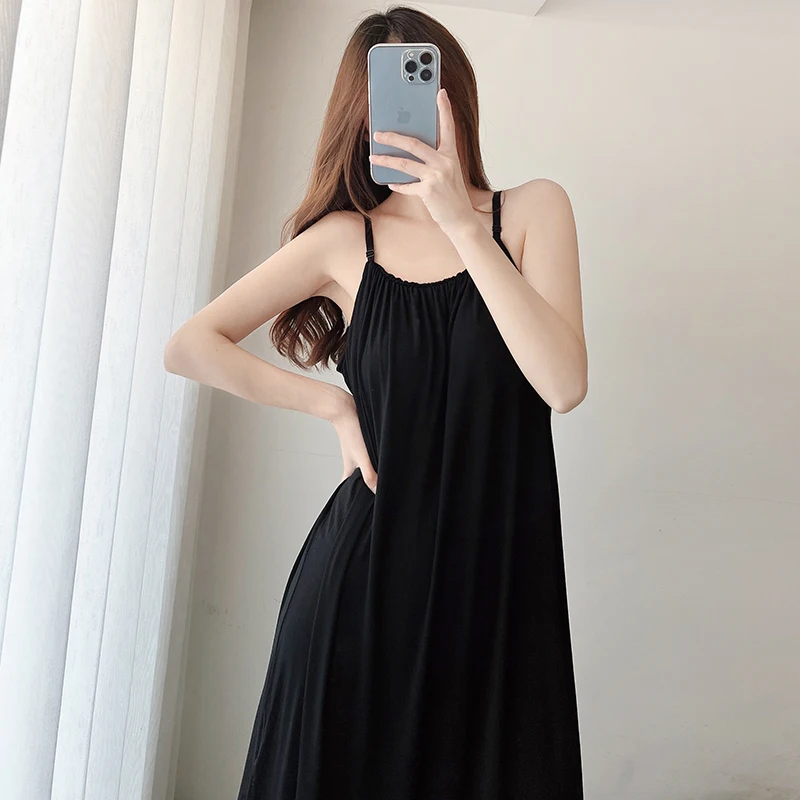 Summer Nightdress Sexy With Chest Pads Modal Long Skirt Loose Pajamas Thin Ladies Loungewear