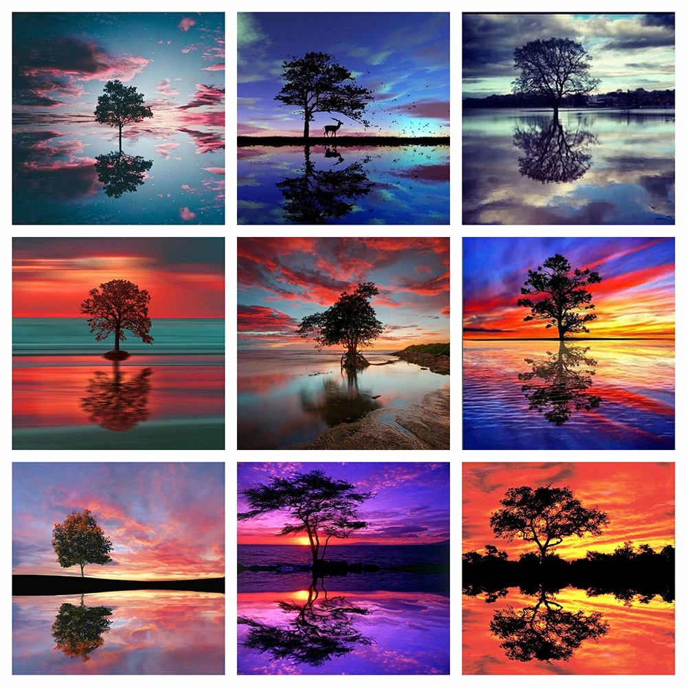 

5D DIY Diamond Painting Landscape Tree Rhinestone Embroidery Cross Stitch Set Home Wall Manual Art Painting Decoration