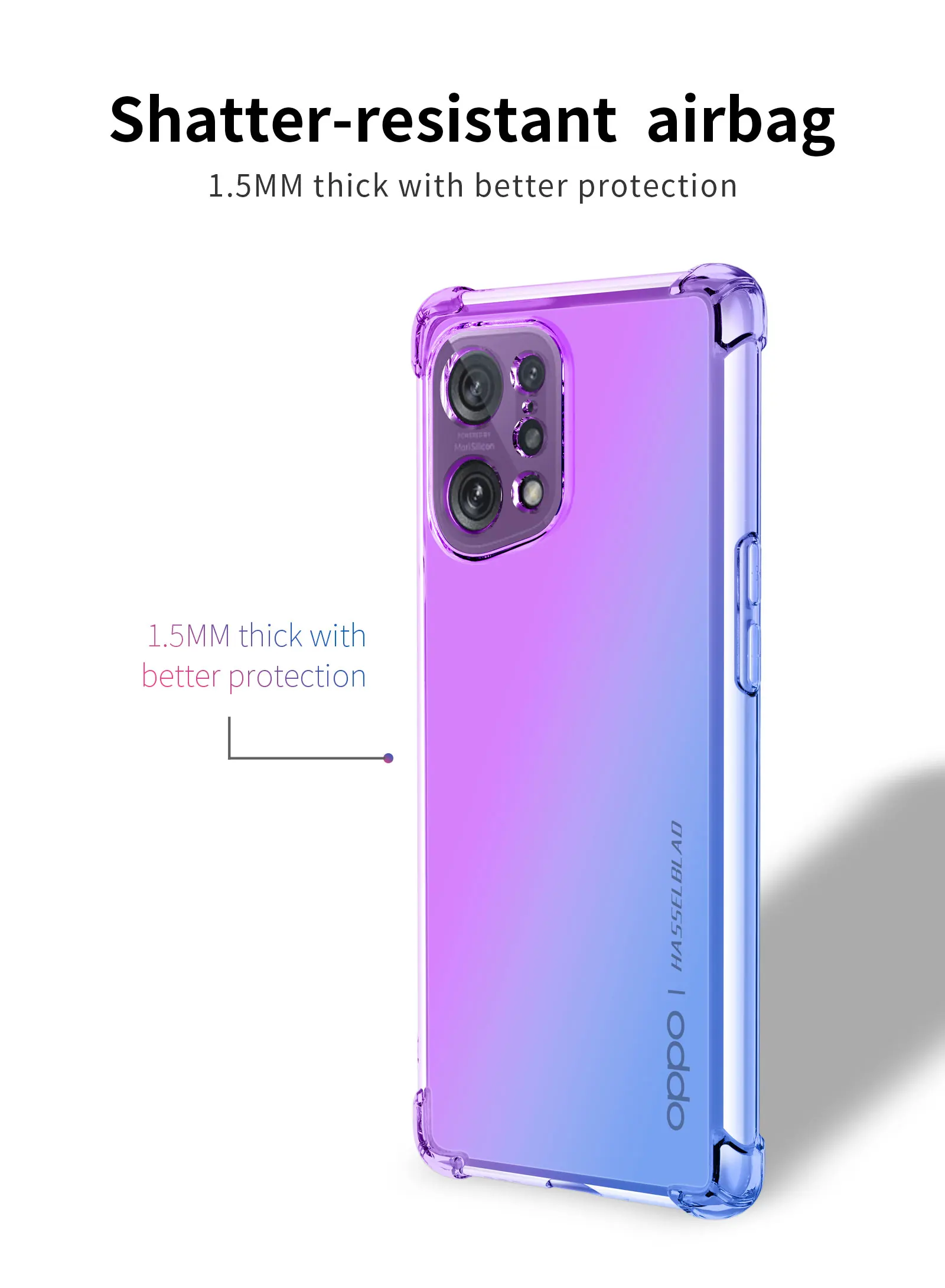 Фото Для Oppo Find X5 Pro чехол для телефона, гибридный градиентный ТПУ Встроенный мягкий 4 Усиленный амортизирующий угловой бампер с защитой от царапин №3