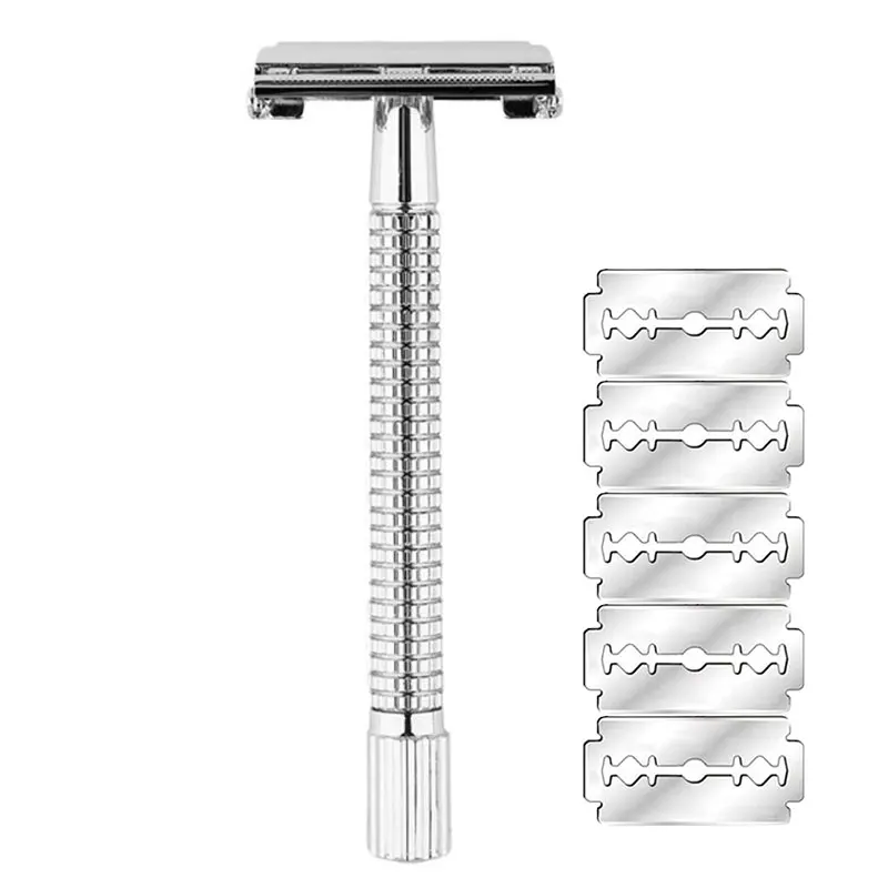 

Mens Shaving Long Handle Safety Razor 11.5 cm Sand Chrome Copper Surface Plating Double Edge Razor