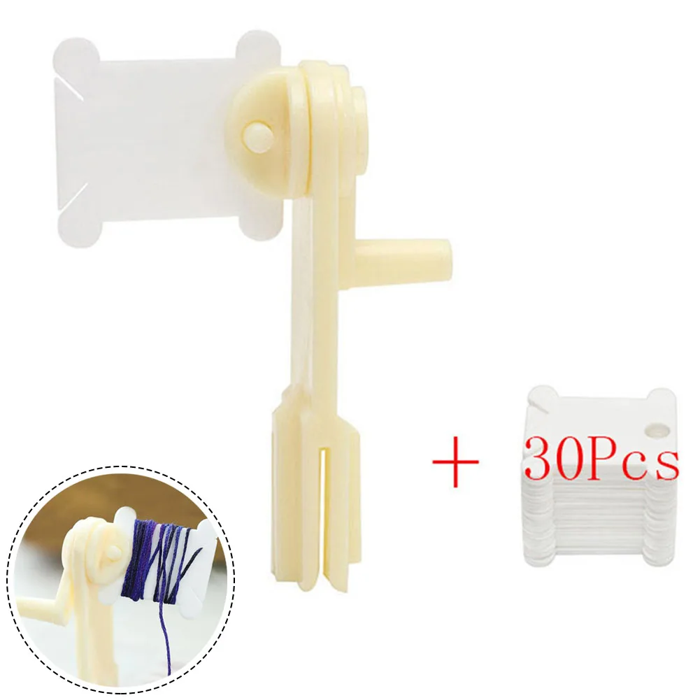 

Manual Thread Bobbins Wool Winder Embroidery DIY Stitch + 30PCS Household Winding Plate