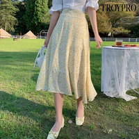 troypro 2022 new korean version a line high waist midi skirt romantic floral print chiffon all match womens outdoor skirts