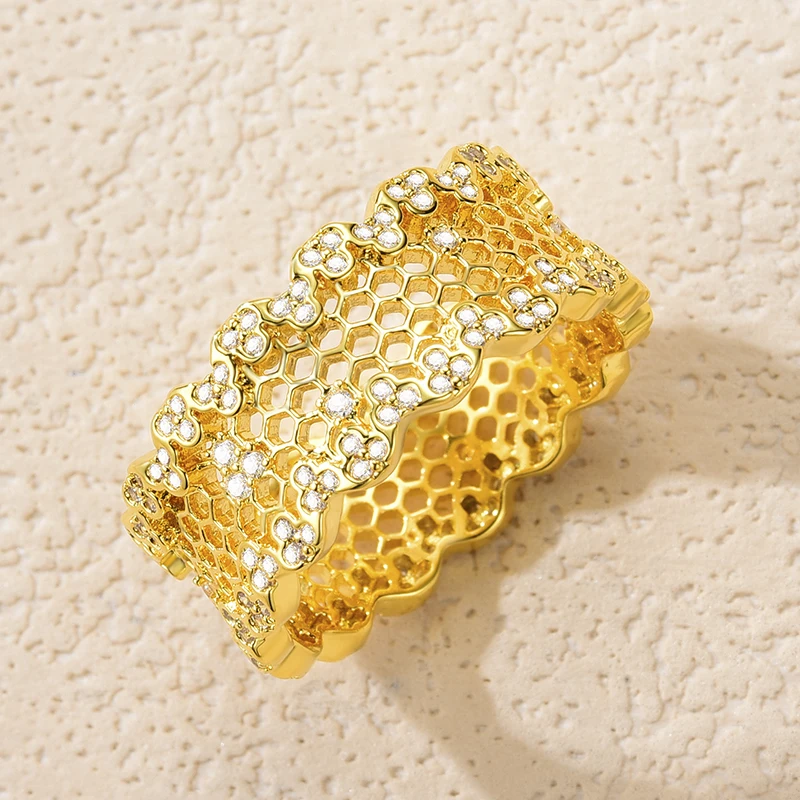 

Stylever Luxury 18K Gold Honeycomb Shape Wrap Big Rings 925 Sterling Silver Rings for Women and Girl Fashion Jewelry 2022 Trend