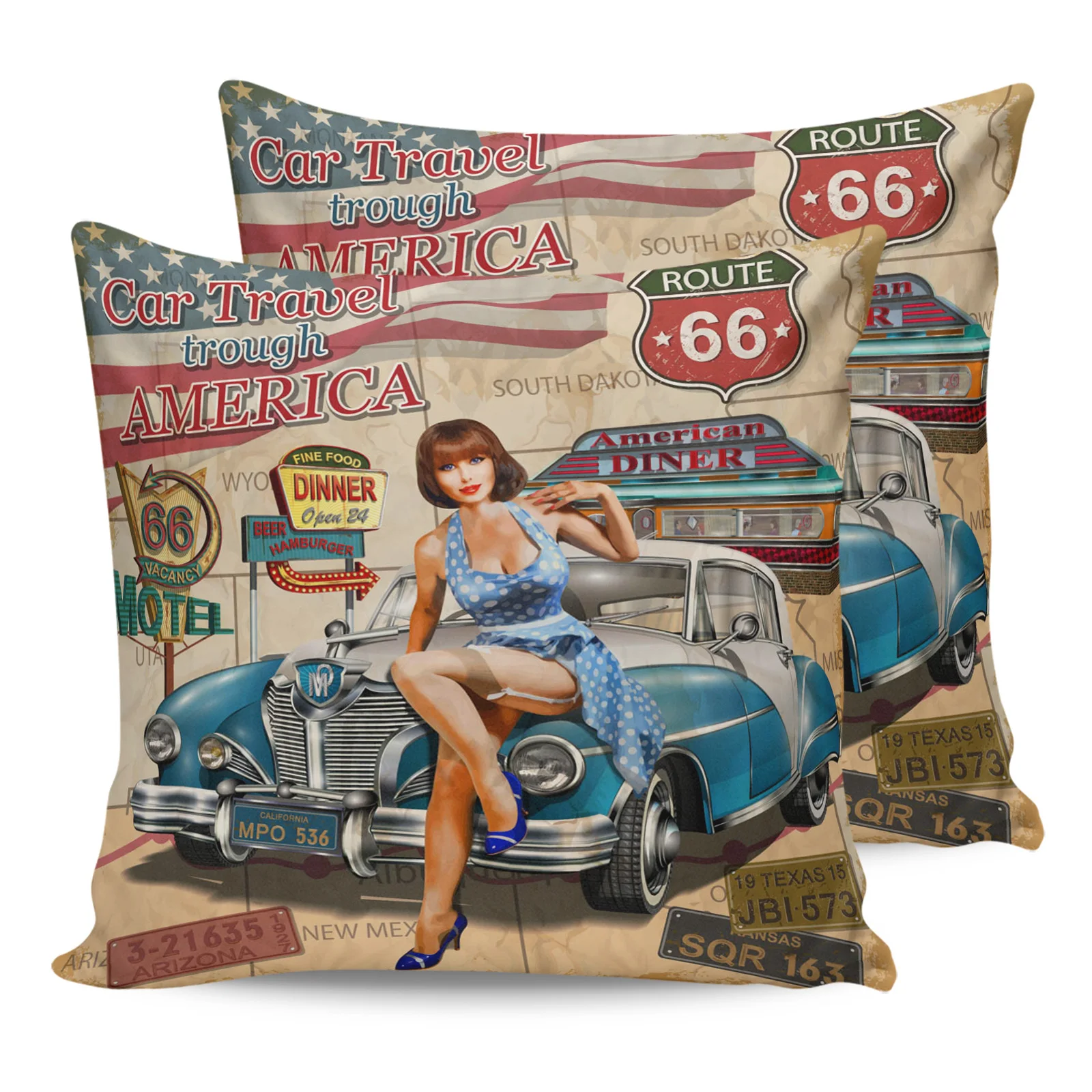 

2PC Pillowcase Beauty Sexy Girl Car Retro Sofa Cushion Cover Bedding Dakimakura Pillow Cover House Home Decorative Pillow Cases