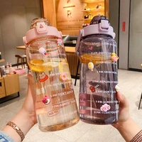 2l sports straw water bottle portable large capacity water bottles fitness bike cup summer cold water jug with time marker